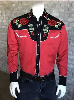 Vintage Inspired Western Shirt Men's Rockmount Nashville Rose Red Front S-2XL