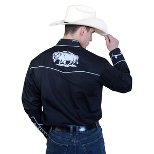 Rockmount Ranch Wear Men's Western Vintage White Bison on Black Tucked Back