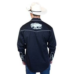 Rockmount Ranch Wear Men's Western Vintage White Bison on Black Back