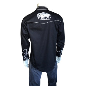 Rockmount Ranch Wear Men's Western Vintage White Bison on Black Tucked Back