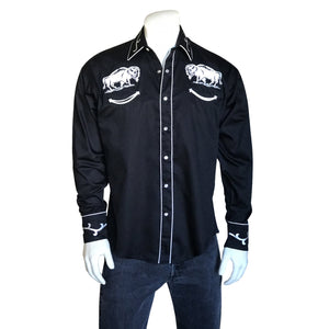 Rockmount Ranch Wear Men's Western Vintage White Bison on Black Front