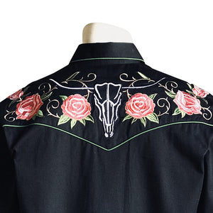 Rockmount Ranch Wear Mens Vintage Western Shirt Floral and Longhorn Steer Skull Back