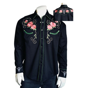 Rockmount Ranch Wear Mens Vintage Western Shirt Floral and Longhorn Steer Skull Front