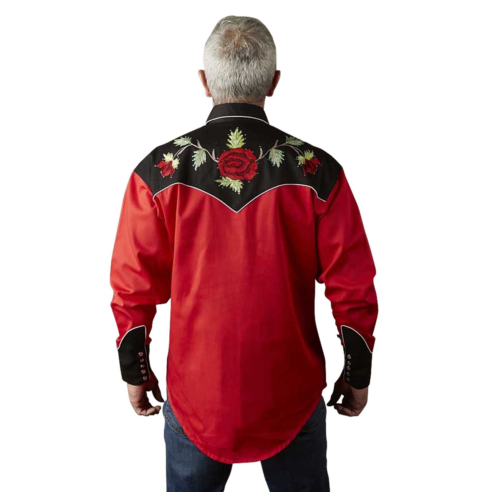 Vintage Inspired Western Shirt Men's Rockmount Nashville Rose Red Back S-2XL