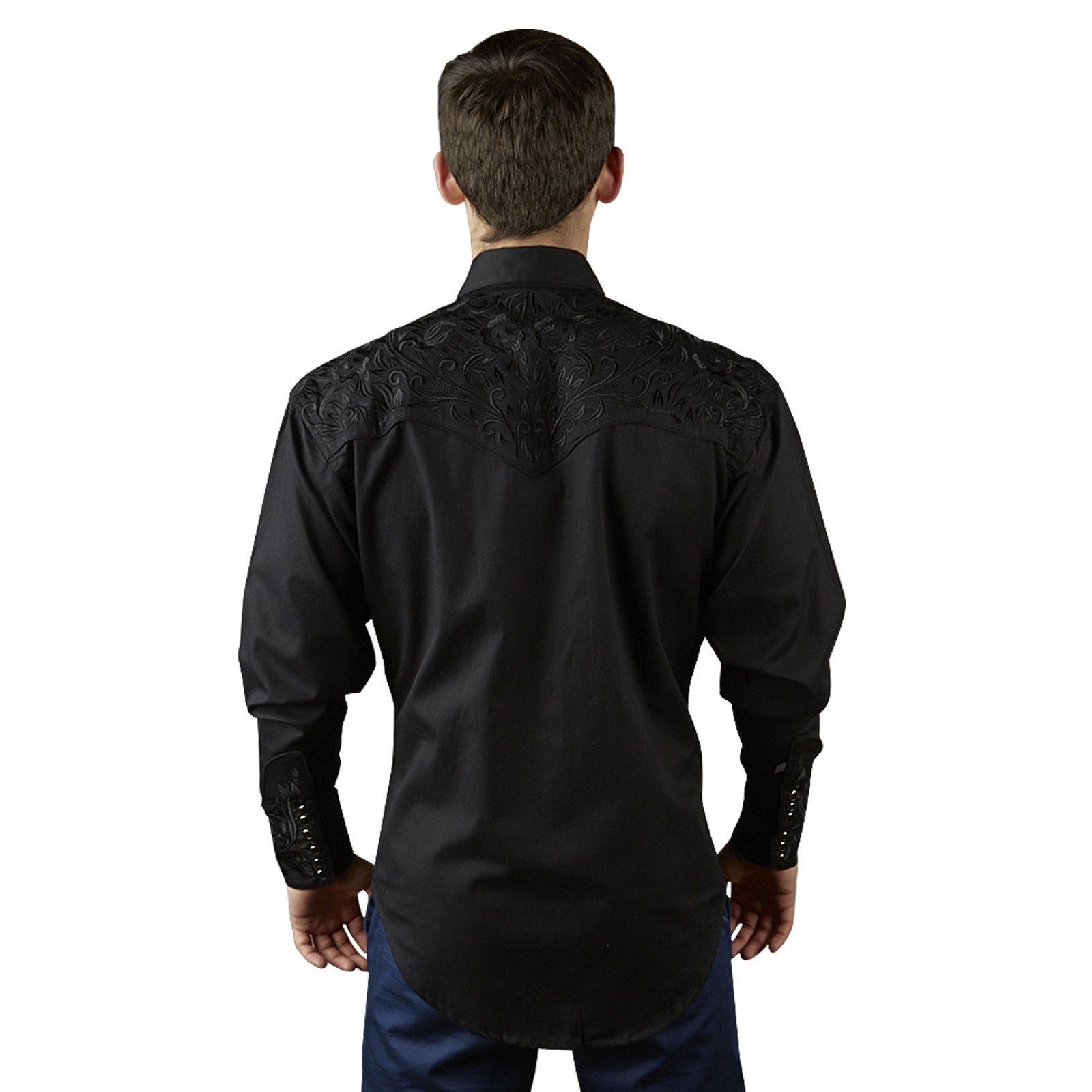 Mens Cowboy Shirt Black Western Rockabilly Embroidered Retro Star