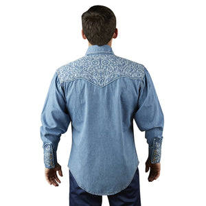 Rockmount Ranch Wear Men's Vintage Western Shirt Floral Tooling on Denim Back