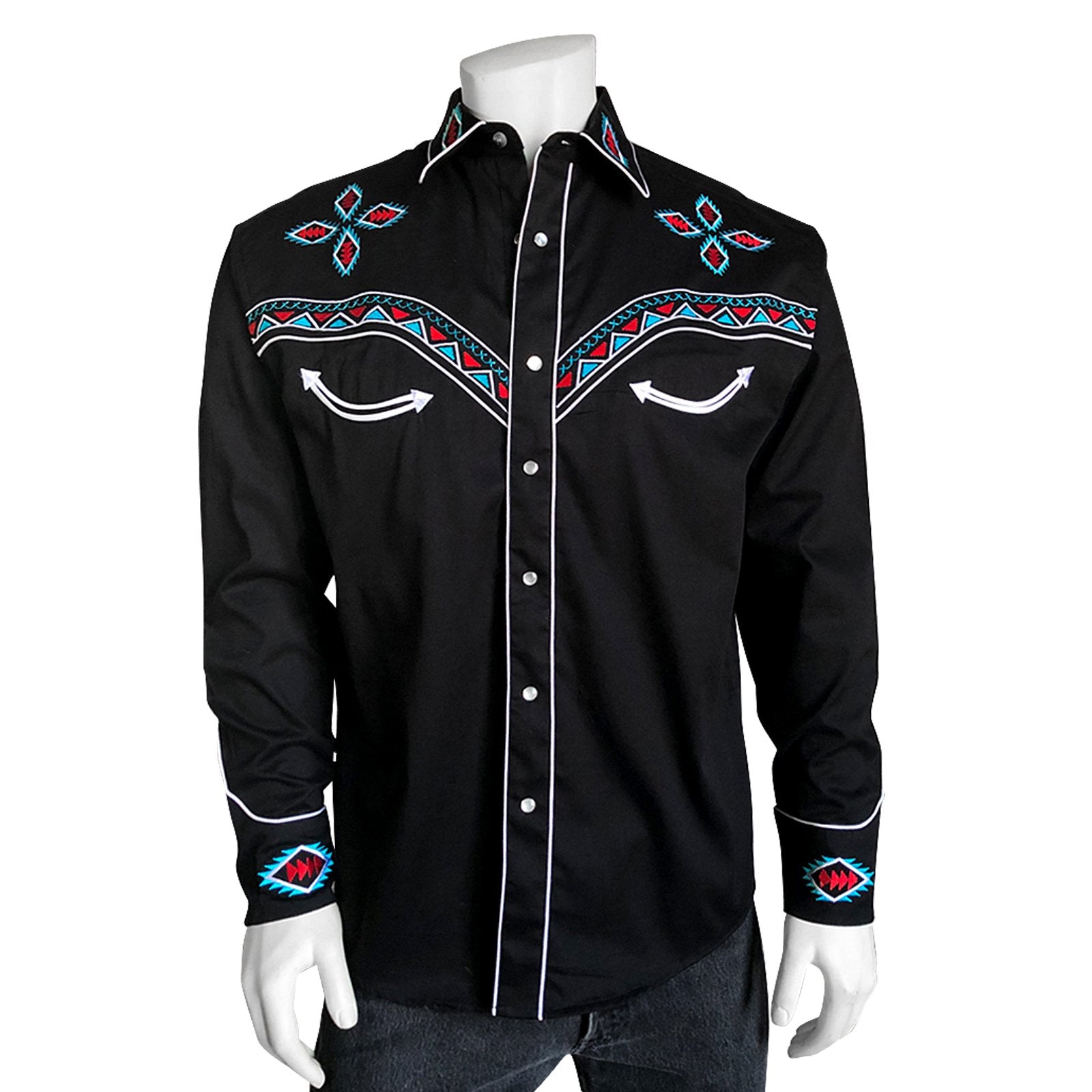 Men's 2-Tone Space Cowboy Embroidered Western Shirt - L