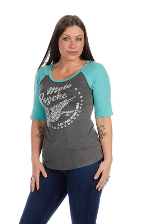 Liberty Wear Ladies' Moto Psycho Baseball Tee Front