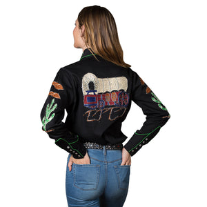 Rockmount Ranch Wear Ladies' #7755 Palm Trees Wagon Wheel Shirt Black Back