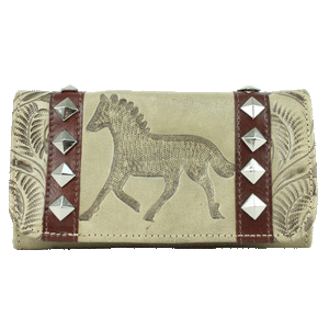 American West Hitchin' Post Collection Tri-Fold Wallet Sand Front