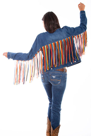 Scully Honey Creek Ladies' Denim Jacket Serape Fringe Back HC652