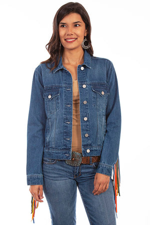 Scully Honey Creek Ladies' Denim Jacket Serape Fringe Front HC652