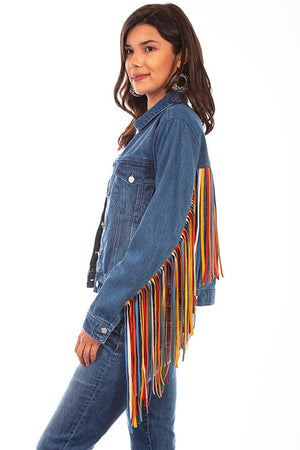 Scully Honey Creek Ladies' Denim Jacket Serape Fringe Side HC652