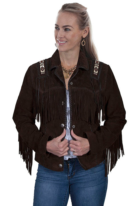 Women White Original Suede Leather Jacket Fringe & Bead Work