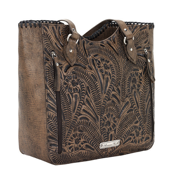 American West Handbag, Annie's Secret Collection, Tote, Pocket, Back Distressed Charcoal Brown