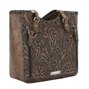 American West Handbag, Annie's Secret Collection, Tote, Pocket, Back Distressed Charcoal Brown