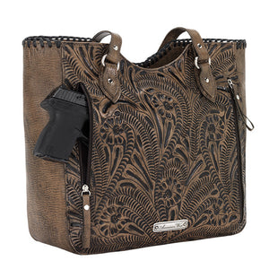 American West Handbag, Annie's Secret Collection, Tote, Pocket, Gun Distressed Charcoal Brown 