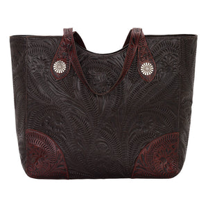 American West Handbag, Annie's Secret, Tote, Tooled, Front Chocolate Brown